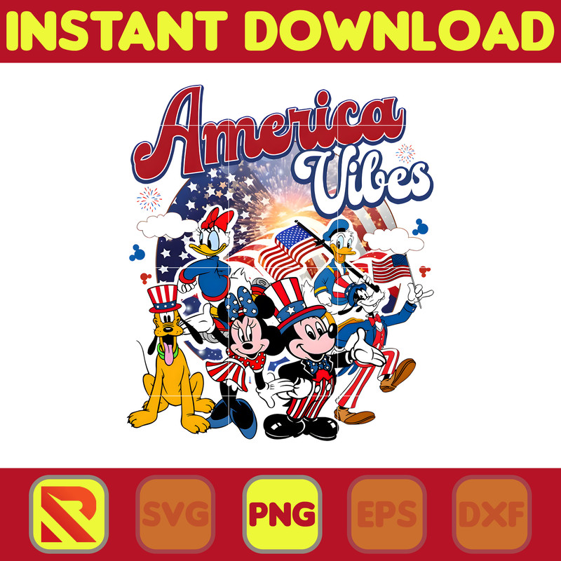America Vibes Happy 4th Of July Png, Mouse And Friends Png, Independence Day Mouses Png, Happy 4th Of July Png, 4th Of July Mickey Png.jpg