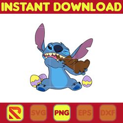 disney stitch eats chocolate bunny easter png, stitch png, stitch clipart png sublimation, cartoon png clipart