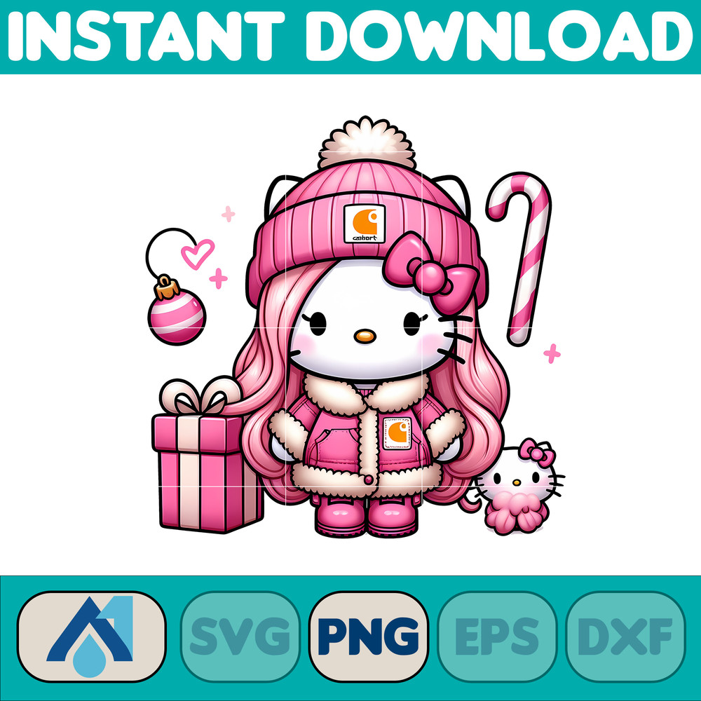 Hello Pink Kitty PNG, Hello Christmas Kitty PNG, Pink Christmas Tree, Pink Candy Cane, Pink Santa Hat, Pink Decor (1).jpg