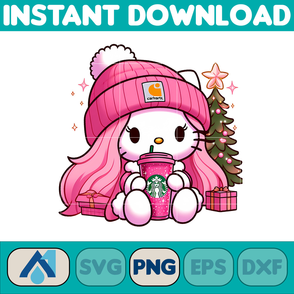 Hello Pink Kitty PNG, Hello Christmas Kitty PNG, Pink Christmas Tree, Pink Candy Cane, Pink Santa Hat, Pink Decor (19).jpg