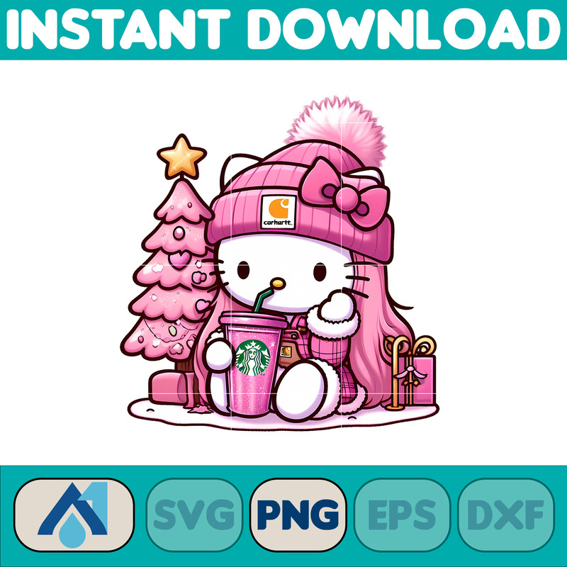 Hello Pink Kitty PNG, Hello Christmas Kitty PNG, Pink Christmas Tree, Pink Candy Cane, Pink Santa Hat, Pink Decor (20).jpg
