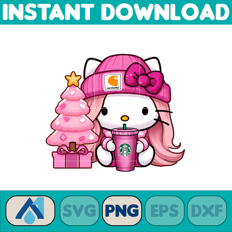Hello Pink Kitty PNG, Hello Christmas Kitty PNG, Pink Christmas Tree, Pink Candy Cane, Pink Santa Hat, Pink Decor (21).jpg