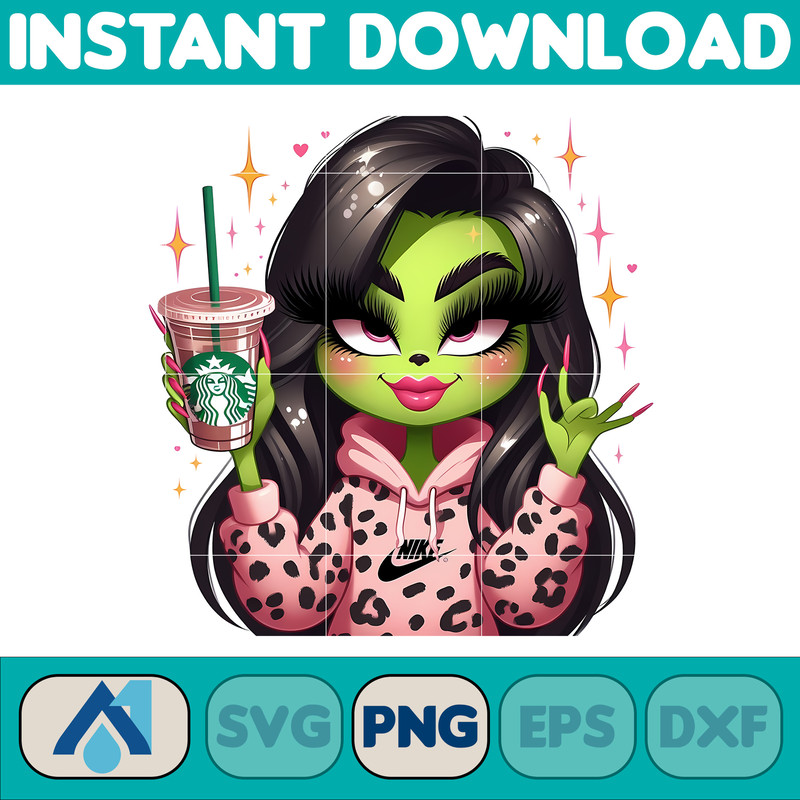 Fashion Bougie Grinch Girl Png, Bougie Grinch Digital File, Anime Grinch Png, Grinch Girl Nike Outfit File (12).jpg