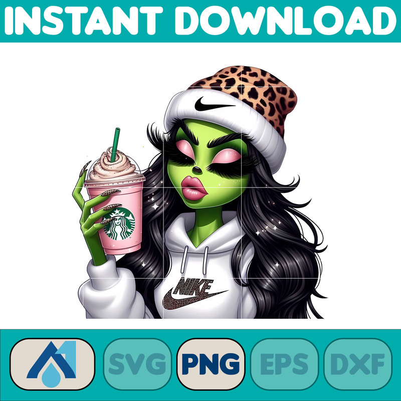 Fashion Bougie Grinch Girl Png, Bougie Grinch Digital File, Anime Grinch Png, Grinch Girl Nike Outfit File (4).jpg