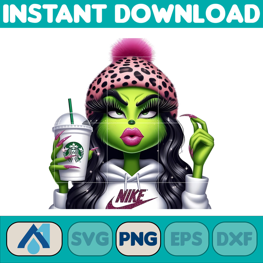 Fashion Bougie Grinch Girl Png, Bougie Grinch Digital File, Anime Grinch Png, Grinch Girl Nike Outfit File (5).jpg