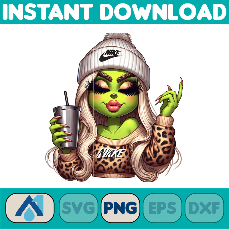 Nike Grinch Leopard Sexy Png, Christmas Green Mean Girl, Logo Png, Cheetah, Starbuk Coffee Frappe Cup Png (10).jpg
