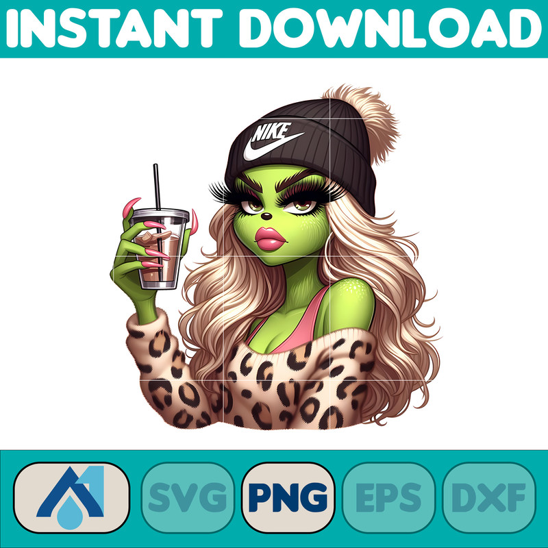 Nike Grinch Leopard Sexy Png, Christmas Green Mean Girl, Logo Png, Cheetah, Starbuk Coffee Frappe Cup Png (11).jpg
