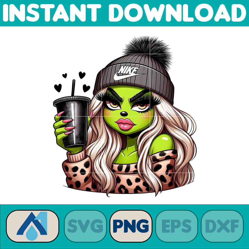 Nike Grinch Leopard Sexy Png, Christmas Green Mean Girl, Logo Png, Cheetah, Starbuk Coffee Frappe Cup Png (13).jpg