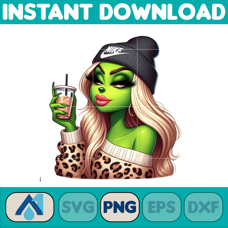 Nike Grinch Leopard Sexy Png, Christmas Green Mean Girl, Logo Png, Cheetah, Starbuk Coffee Frappe Cup Png (17).jpg
