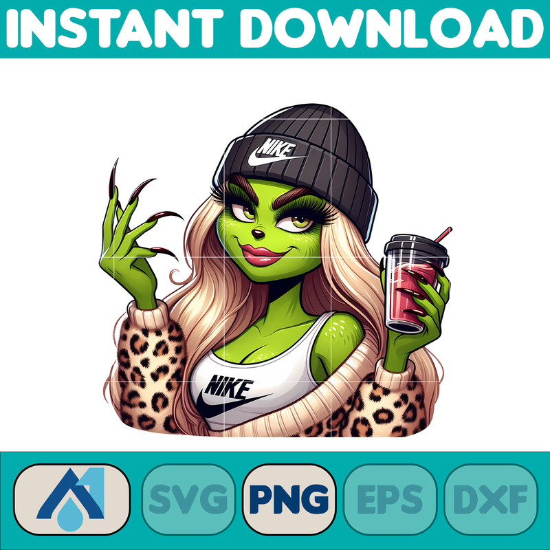 Nike Grinch Leopard Sexy Png, Christmas Green Mean Girl, Logo Png, Cheetah, Starbuk Coffee Frappe Cup Png (2).jpg
