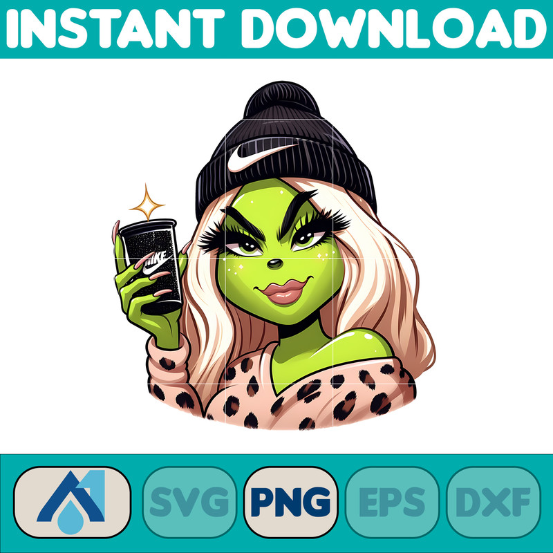 Nike Grinch Leopard Sexy Png, Christmas Green Mean Girl, Logo Png, Cheetah, Starbuk Coffee Frappe Cup Png (5).jpg