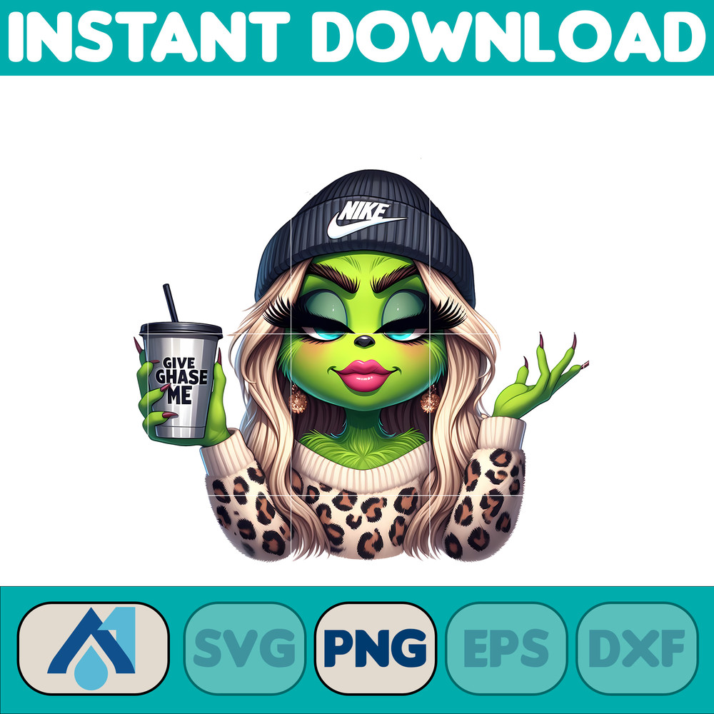 Nike Grinch Leopard Sexy Png, Christmas Green Mean Girl, Logo Png, Cheetah, Starbuk Coffee Frappe Cup Png (9).jpg