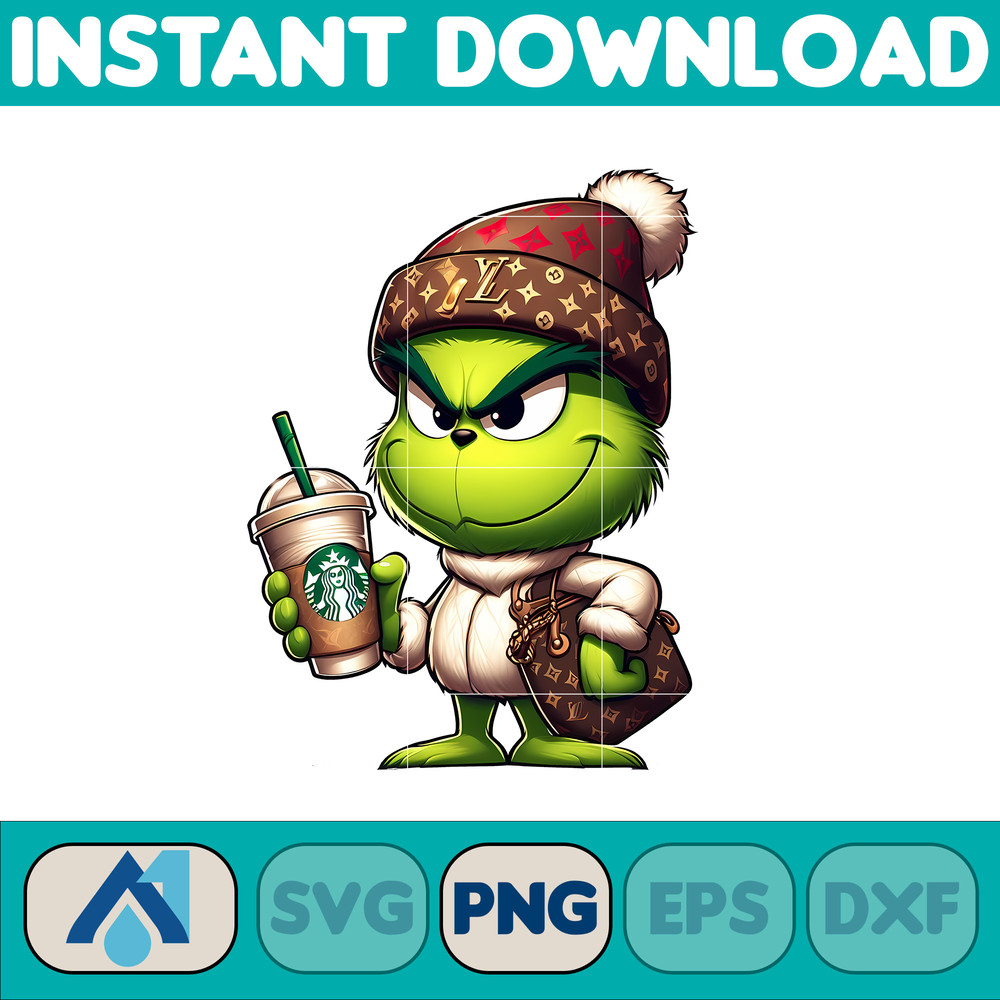 LV Grinch Png, Christmas Green Mean Girl, Logo Svg, Cheetah, Starbuk Coffee Frappe Cup, PNG (14).jpg