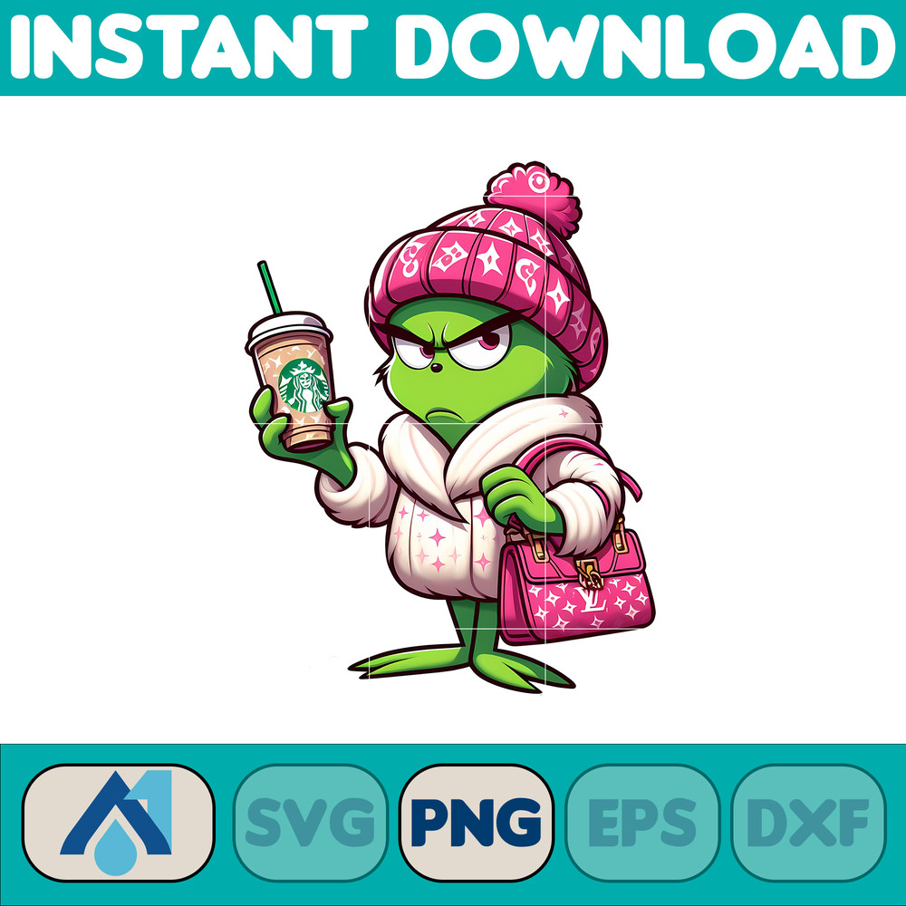LV Grinch Png, Christmas Green Mean Girl, Logo Svg, Cheetah, Starbuk Coffee Frappe Cup, PNG (17).jpg