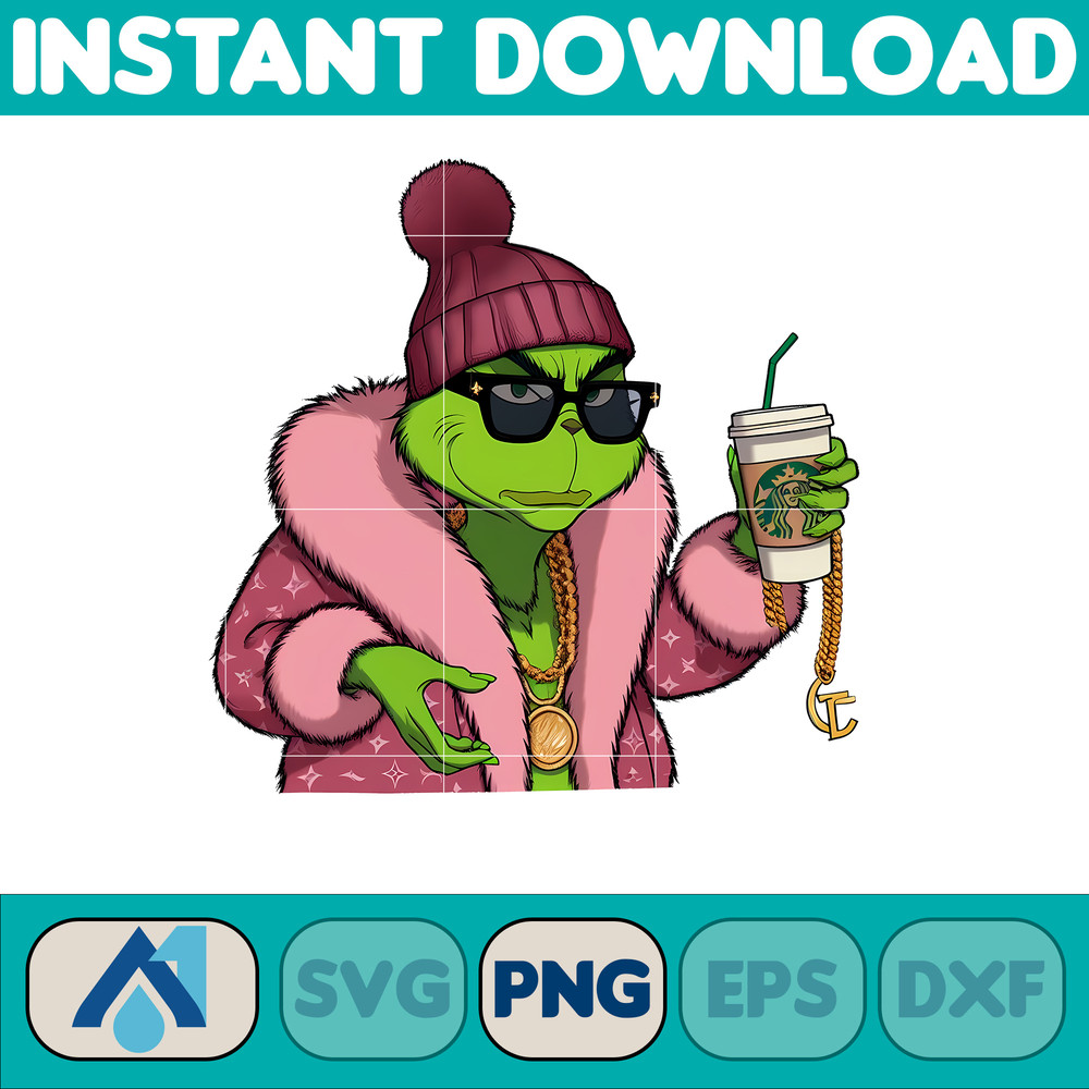 LV Grinch Png, Christmas Green Mean Girl, Logo Svg, Cheetah, Starbuk Coffee Frappe Cup, PNG (5).jpg