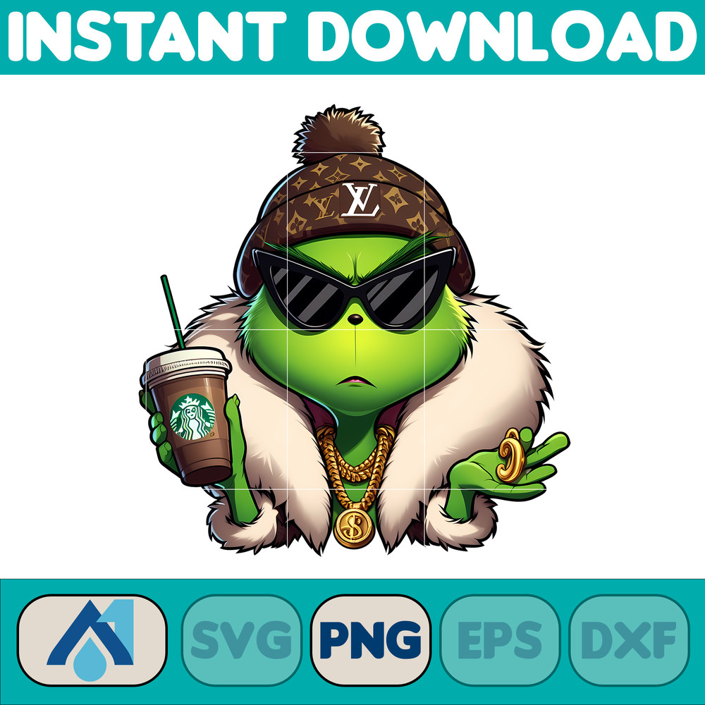 LV Grinch Png, Christmas Green Mean Girl, Logo Svg, Cheetah, Starbuk Coffee Frappe Cup, PNG (9).jpg