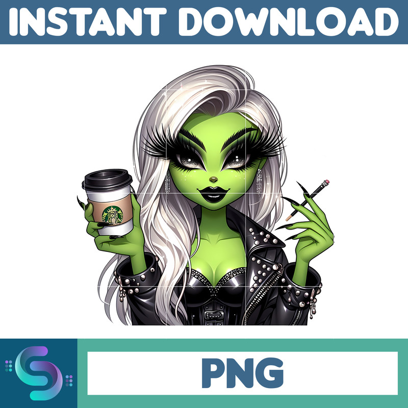 Boujee Black Girl Christmas Green Mean Girl Png Clipart, Christmas Afro Woman Clipart. Merry Grinchmas, Holiday Vibes, Pink Wine Png (17).jpg