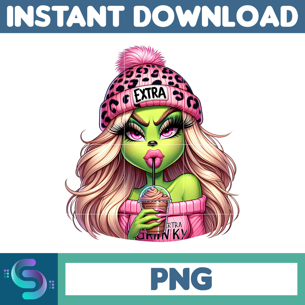Pink grinch Girl Cartoon Boujee Leopard Coffee Png, Colorful Boujee Png, Christmas Trending 2023 Png, Instant Download (11).jpg