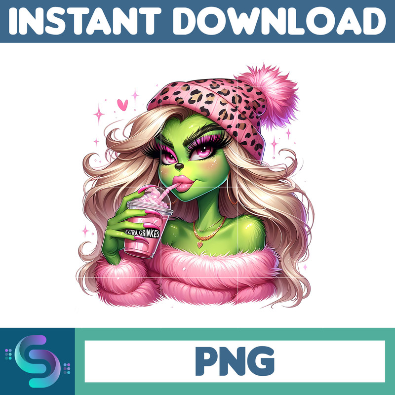 Pink grinch Girl Cartoon Boujee Leopard Coffee Png, Colorful Boujee Png, Christmas Trending 2023 Png, Instant Download (12).jpg