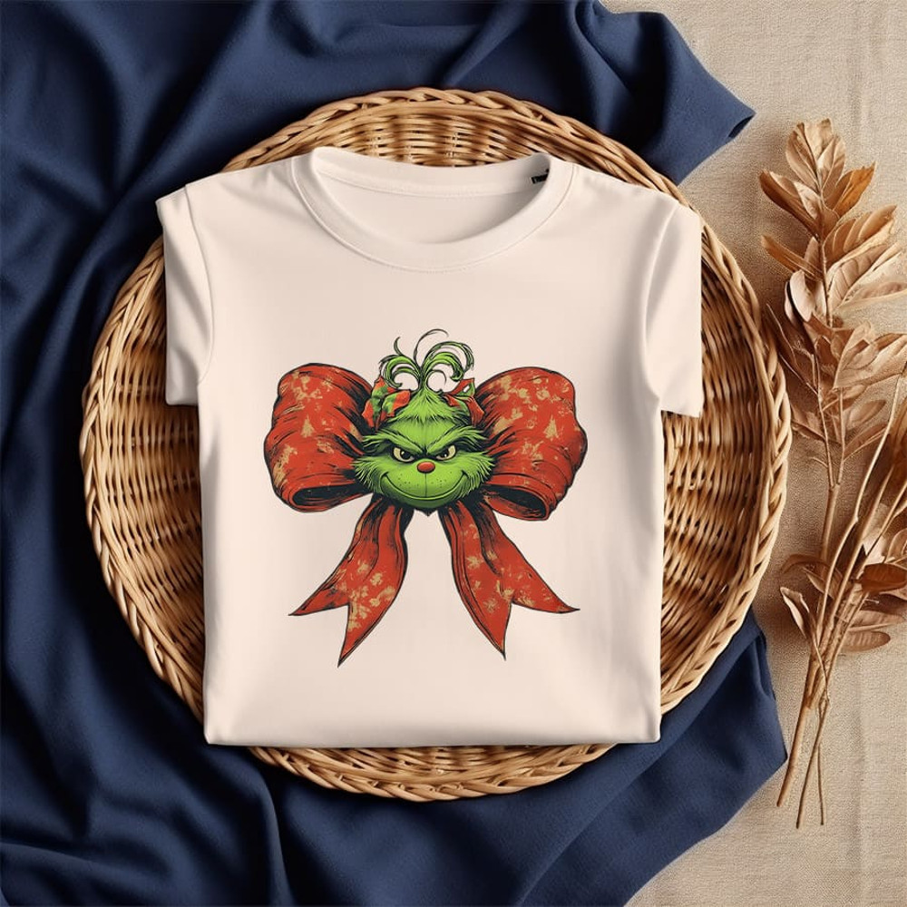 Grinchmas Coquette Bow PNG Green Fur Png Christmas Season Png Green Guy PNG Coquette Christmas Png 1