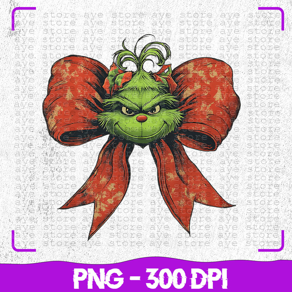 Grinchmas Coquette Bow PNG Green Fur Png Christmas Season Png Green Guy PNG Coquette Christmas Png 0