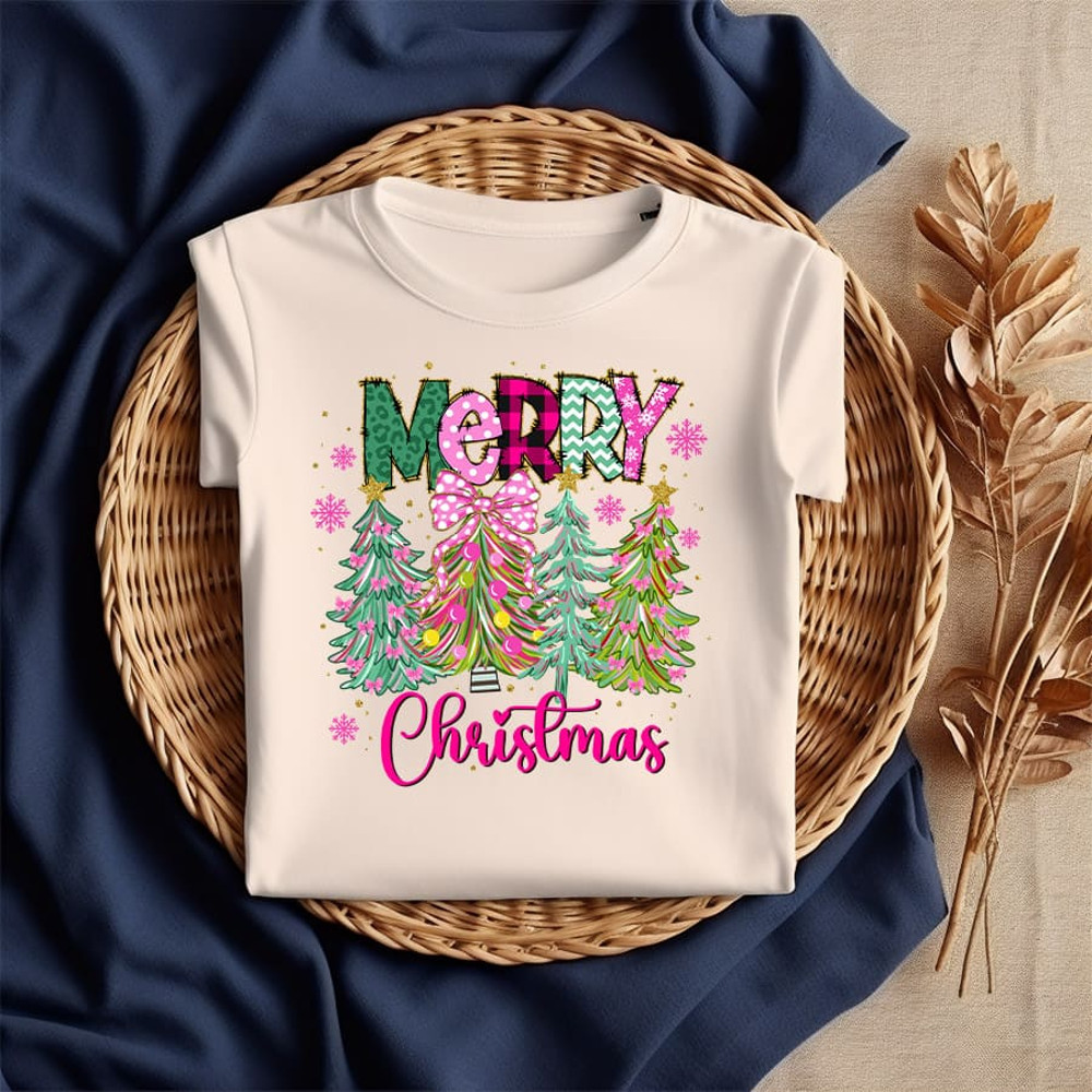 Pink Christmas Tree Coquette Png Pink  Green Brushstroke Merry Png Christmas Png Merry Doodles Png  1