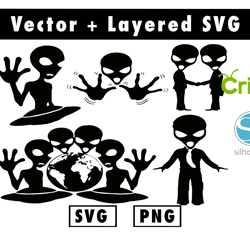 Silhouettes of aliens svg and png files for cricut machine , anime svg , manga svg , Goku svg