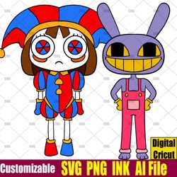 Pomni SVG From the amazing digital circus Jax SVG Vector Coloring pages Pomni and Jax SVG png,Ink Cricut desgin space
