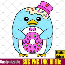 Customizable Donut Ice Cream Tuxedo Sam Penguin SVG Vector Coloring Donut Ice Cream Tuxedo  SVG, Ink Cricut desgin space