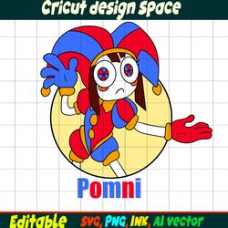 Editable Pomni Sticker from the amazing digital circus SVG, Vector Coloring Page, Pomni Ink Cricut desgin space Circus
