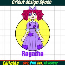 Editable Ragatha Sticker from the amazing digital circus SVG, Vector Coloring Page, Ragatha Cricut desgin space Circus