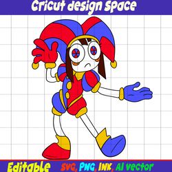 Editable Pomni SVG from the amazing digital circus SVG, Vector Coloring Page, Pomni Ink Cricut desgin space Circus