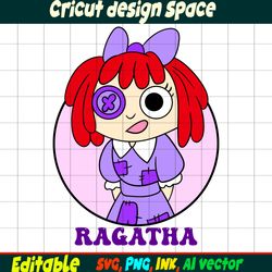 Editable Ragatha Sticker the Amazing Digital circus SVG, Ragatha coloring pages, Cut file vector, Instant download.