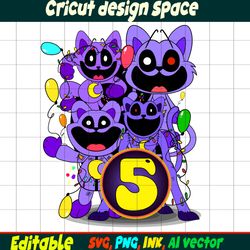 Editable Smilling Critters Png 5th Birthday Humanized Bobby,BubbaNightmare Catnap from Poppy Playtime, Digital Download