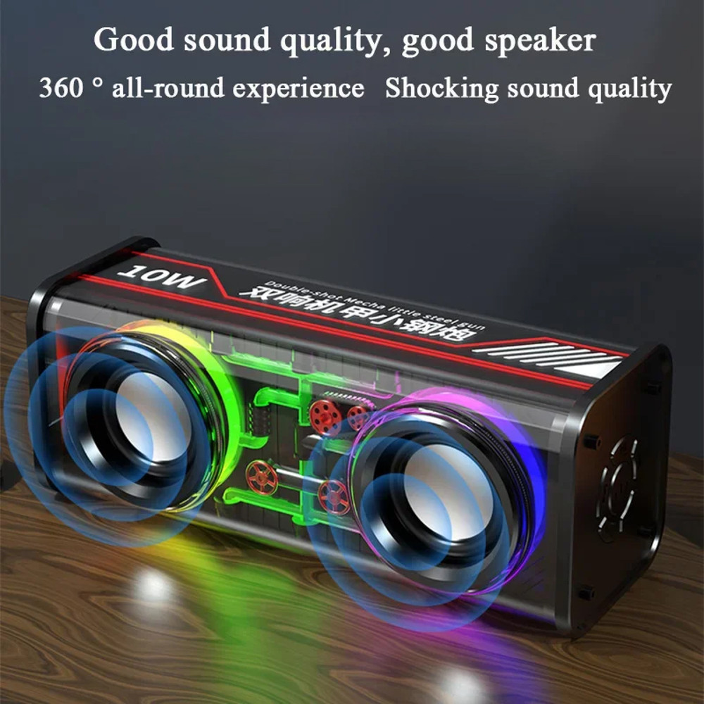 V8 Transparent Mecha Speakers Bluetooth Wireless Double Bass Diaphragm Subwoofer Music TWS RGB Light Loudspeaker