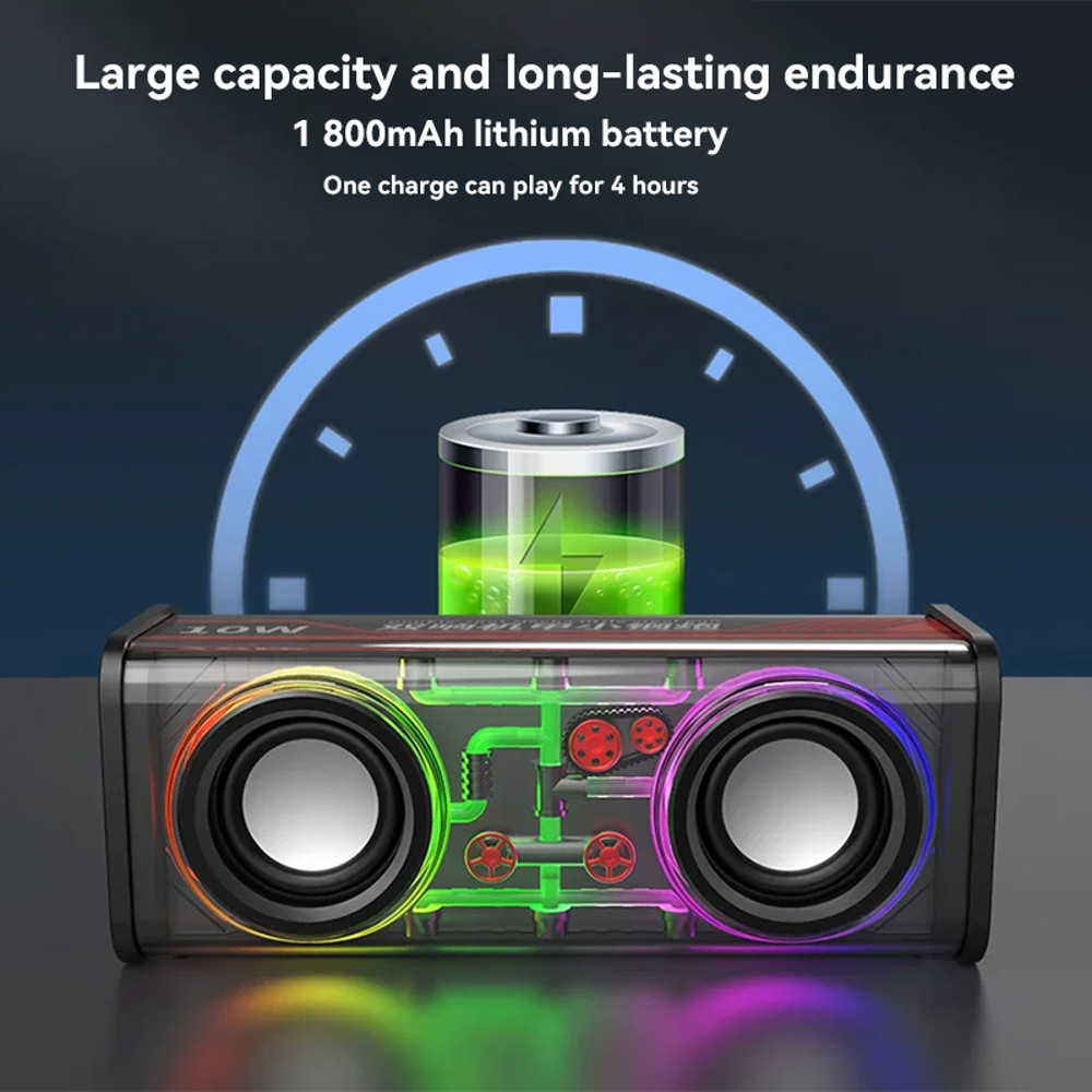 V8 Transparent Mecha Speakers Bluetooth Wireless Double Bass Diaphragm Subwoofer Music TWS RGB Light Loudspeaker