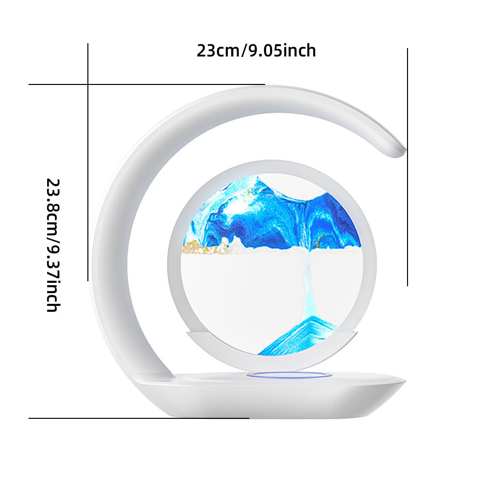 Quicksand Table Lamp Wireless Charging Desk Lamp, 3D Hourglass Sand Painting Ornaments Night Light for Office Room Decor