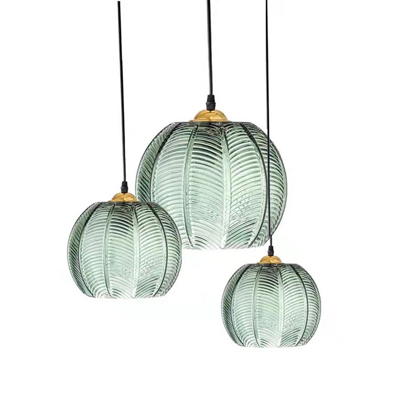 Nordic Glass Pendant Light Green Leaf Pattern, Lighting For Living Room Dining Room, Hotel Study Bedroom