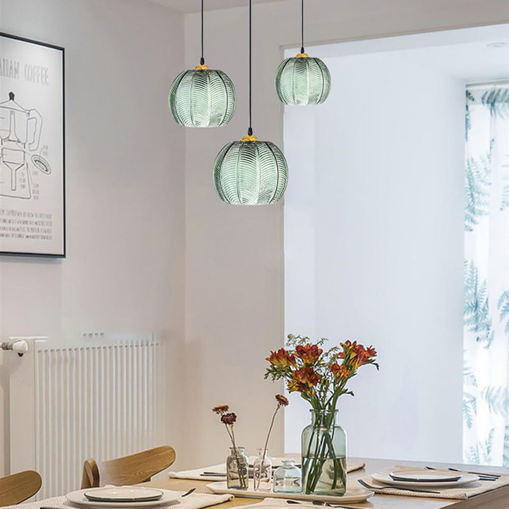 Nordic Glass Pendant Light Green Leaf Pattern, Lighting For Living Room Dining Room, Hotel Study Bedroom