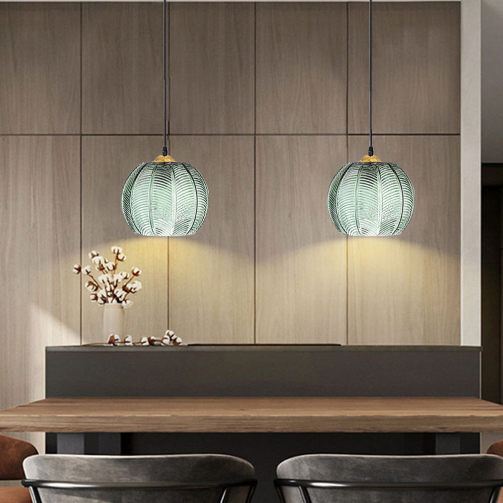 Nordic Glass Pendant Light Green Leaf Pattern, Lighting For Living Room Dining Room, Hotel Study Bedroom
