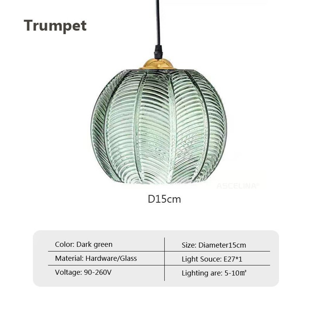Nordic Glass Pendant Light Green Leaf Pattern, Lighting For Living Room Dining Room, Hotel Study Bedroom