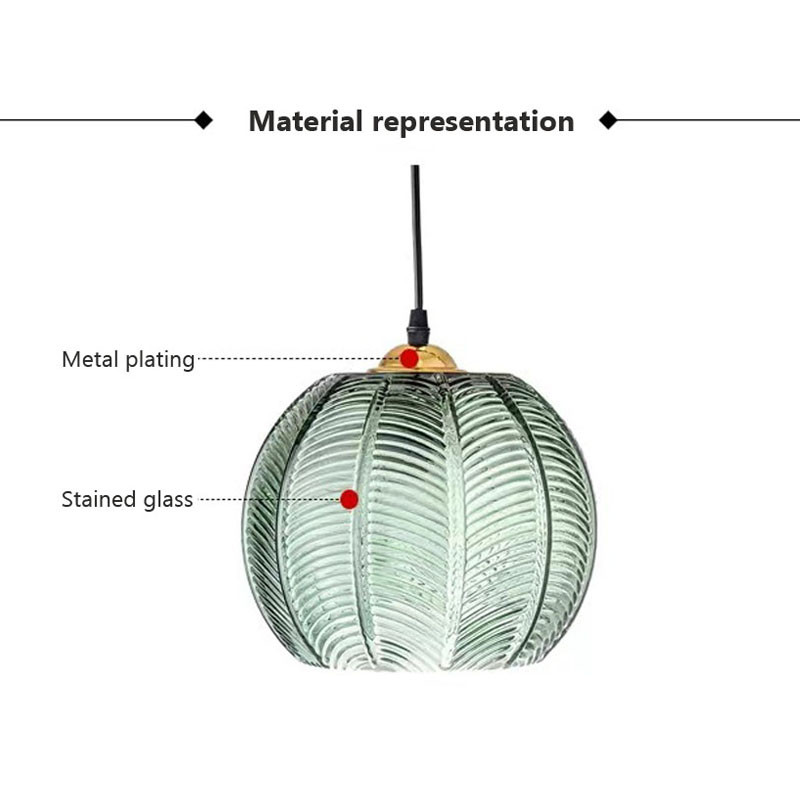 Nordic Glass Pendant Light Green Leaf Pattern, Lighting For Living Room Dining Room, Hotel Study Bedroom
