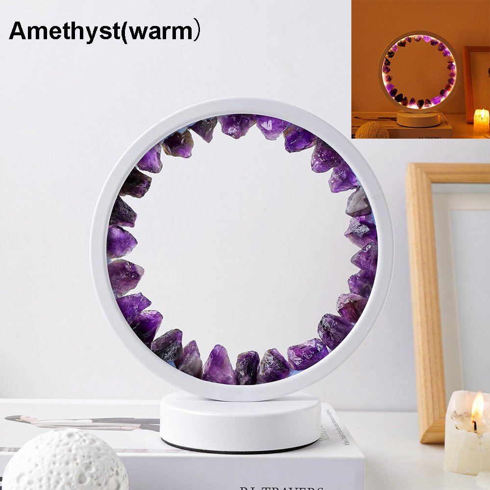 LED Crystal Lamp Room Natural Gemstone Decoration Amethyst Healing Stone Home Decoration Round Lamp 7
