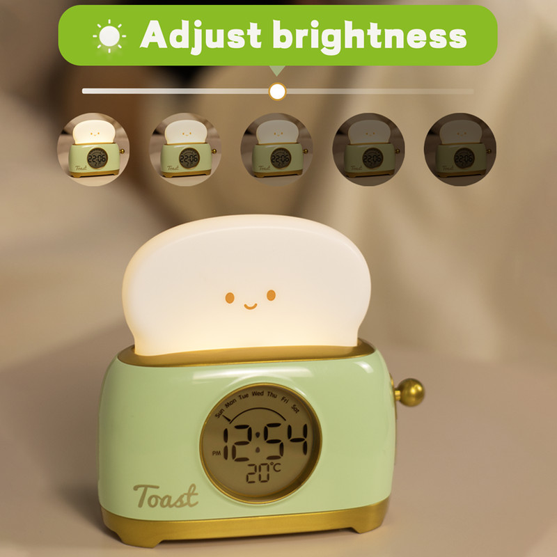 Kid Alarm Clock LED Night Light Digital Cute Bedside Clock Childrens Sleep Trainer Temperature Disp 1