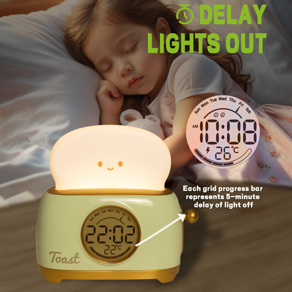 Kid Alarm Clock LED Night Light Digital Cute Bedside Clock Childrens Sleep Trainer Temperature Disp 3