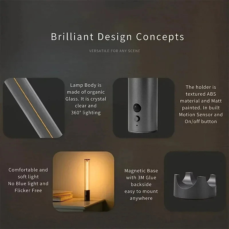Cordless Desk Lamp USB Rechargeable Bedroom Bedside Light Magneto Touch Table Lamp Home Decoration  2