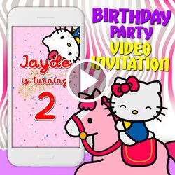 Hello Kitty video invitation, 1th birthday party animated invite, kids mobile digital video, e invitation