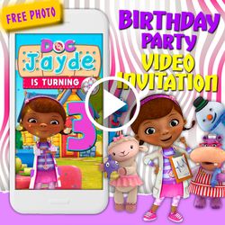 Doc McStuffins video invitation, Disney birthday party animated invite, mobile digital video evite, e invitation
