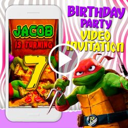 Ninja turtles video invitation, TMNT birthday party animated invite, mobile digital custom video evite, e invitation
