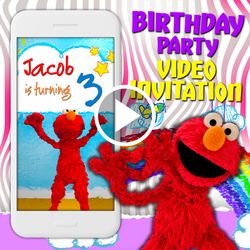 Elmo world video invitation, Elmo world birthday party animated invite, Sesame street mobile digital custom video evite
